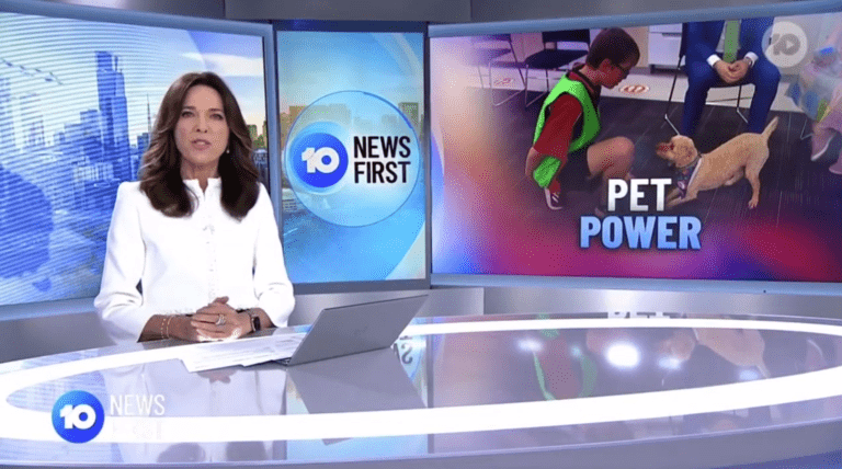 Screenshot of TV screen with Canine Comprehension on Channel 10 News