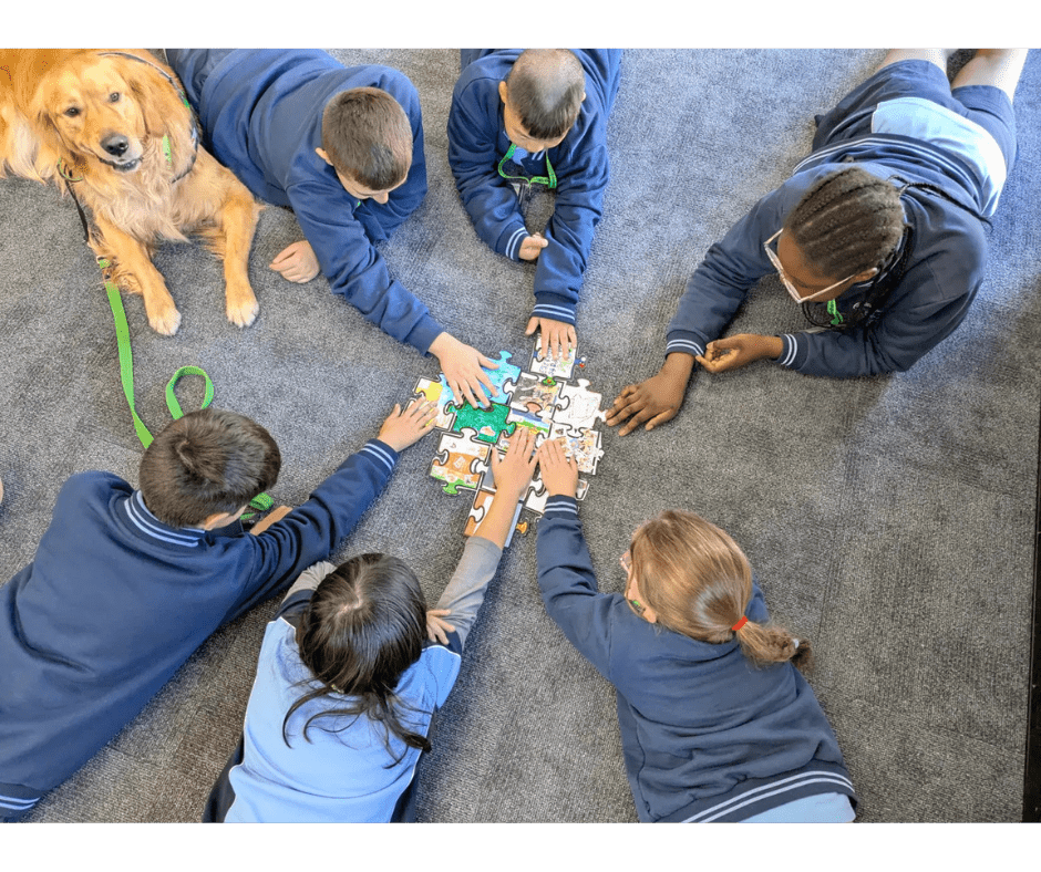 Group of stuents puzzle game Canine Comprehension